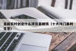 目前农村创业什么项目最赚钱（十大冷门暴利生意）