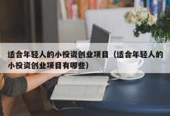 适合年轻人的小投资创业项目（适合年轻人的小投资创业项目有哪些）