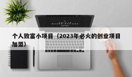 个人致富小项目（2023年必火的创业项目加盟）